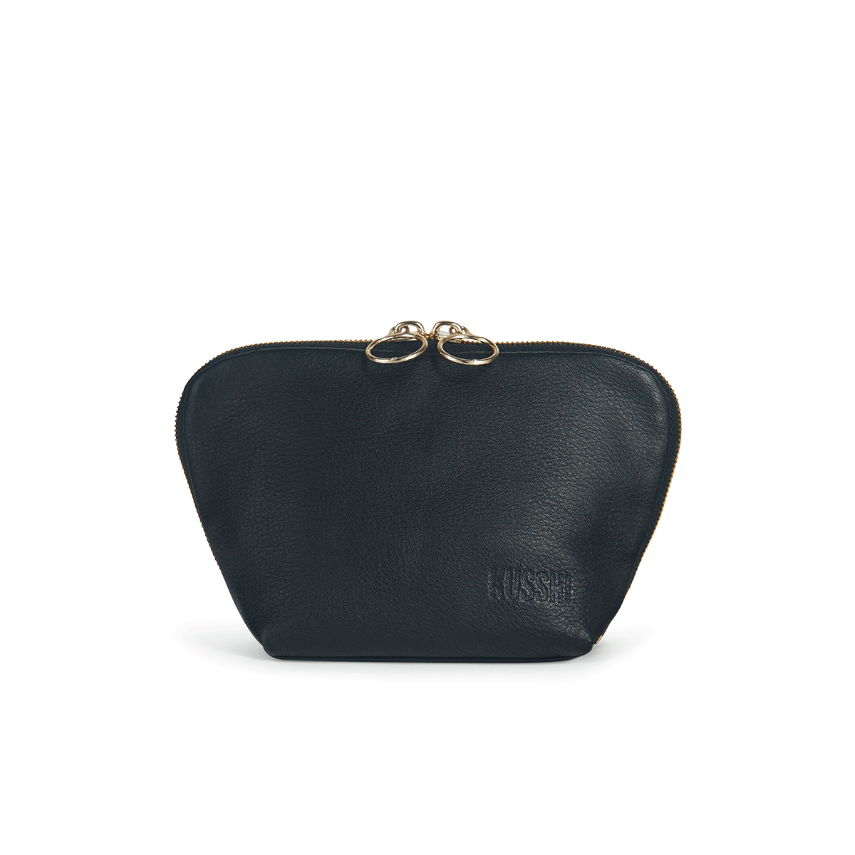 color: Everyday+Luxurious Black Leather with Cool Grey Interior; alt: Everyday Small Makeup Bag | KUSSHI